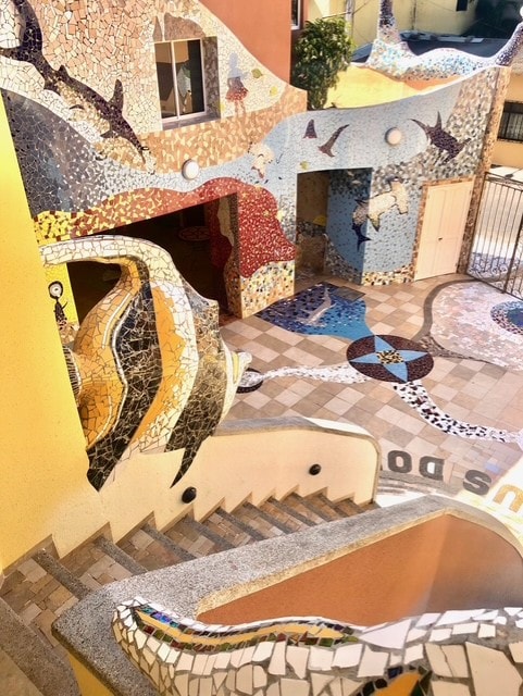 Katarma mosaic fish sculptures on staircase